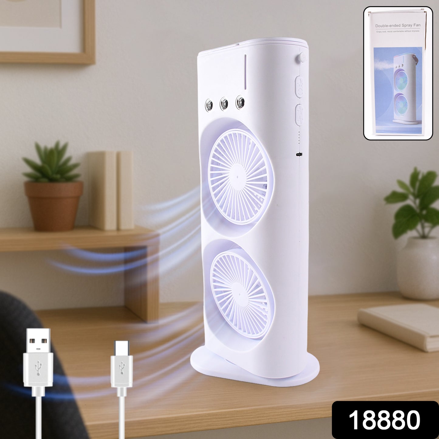 Portable Tower Mist Spray Cooling Fan Air Cooling Fan (1 Pc)